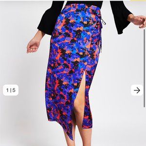 River island PURPLE FLORAL WRAP TIE MIDI SKIRT, size US 12/UK 16/EU 42
